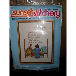 Praying Sunset‎ Stitchery "Guide Me Safely" Beginning Stitchery Kit Vtg Prayers